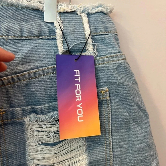 SHEIN Denim Shorts | Cut Off Distressed Rainbow Lace Up Pride | Size 31 - Picture 4 of 6